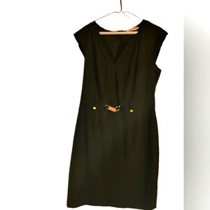 Calvin Klein Black Dress With Gold Buckle Belt.